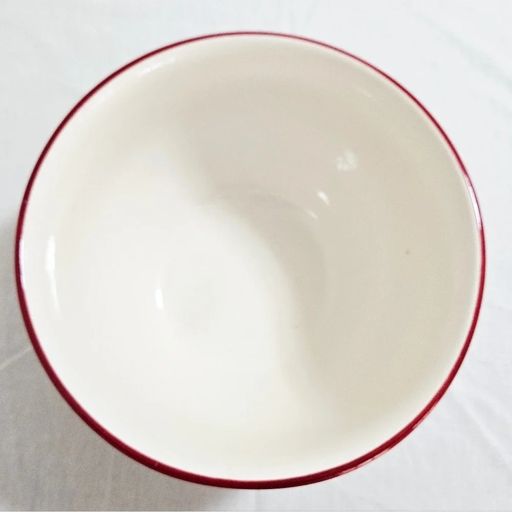 Vtg Dansk Nordic Knit Red Large Serving Bowl Holiday Reindeer Christmas Cream 9